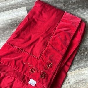 Hobby Lobby tablecloth red faux velvet soft 8 ft x 4.5 ft embroidered